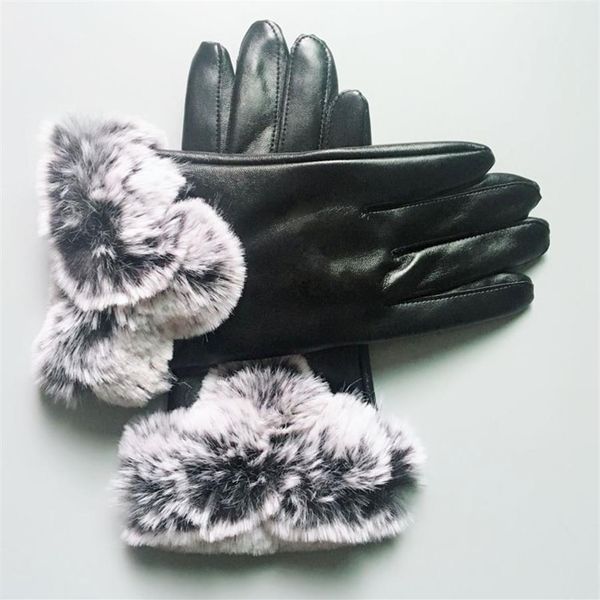 

23cm 10cm fashion black leather gloves women men outdoor sports winter warm luxury glove five fingers covers188d, Blue;gray