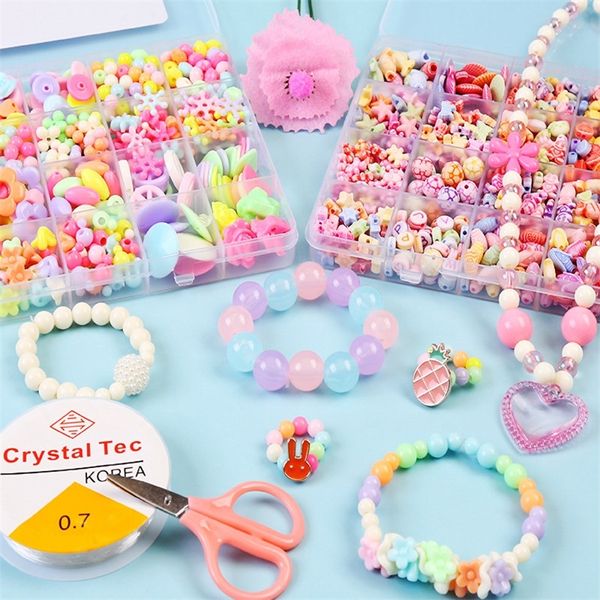 700 Stück Multi-Arten DIY Perlen Set handgemachtes Spielzeug Zubehör kreatives Mädchen Weben Armband und Ring Schmuckherstellung Spielzeug Kinder Geschenk 220428