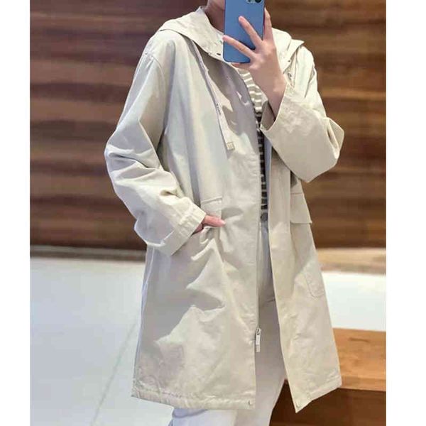 

women's trench coats ic spring and summer linen cotton silk mansion hooded webbing waist length korean version simple windbreaker coat, Tan;black