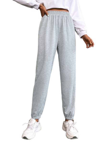 

solid high waist sweatpants 16d6#, Black;white