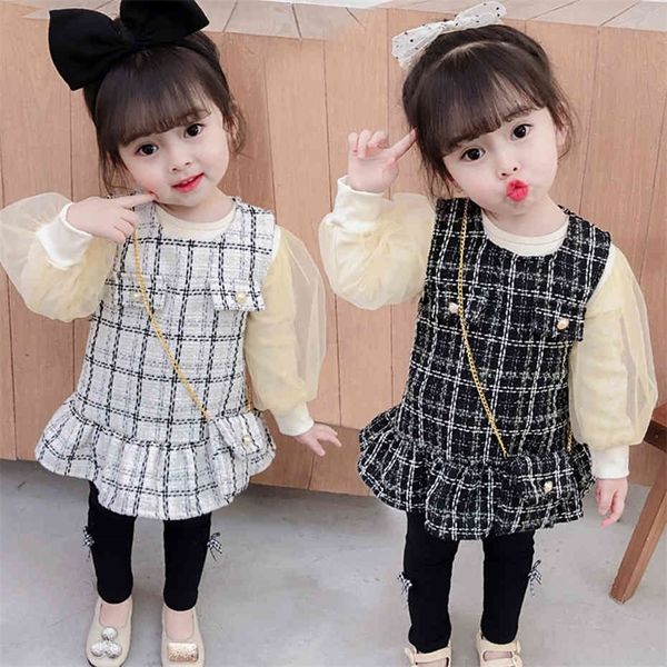 

toddler girls clothes plaid pattern girls outfits mesh kids girl clothes set spring autumn children's tracksuit 210412, White