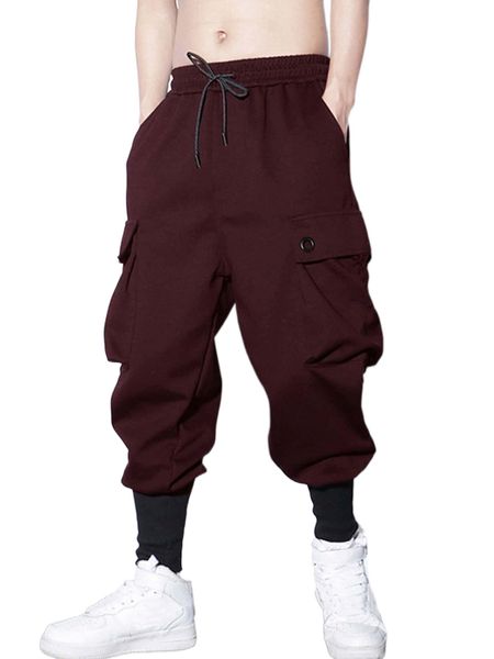 

men drawstring waist cargo pants n9mv#, Black