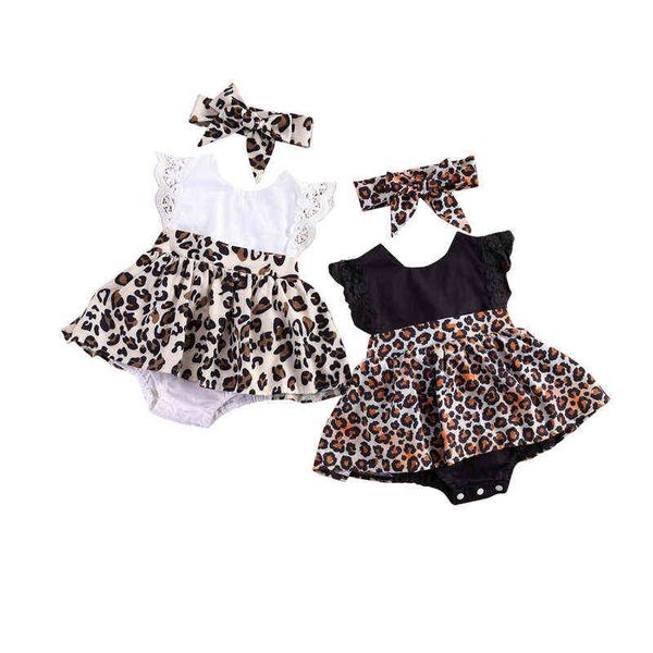 2021 Baby Sommer Kleidung Neugeborenen Baby Mädchen Romper Kleid Kleidung Ärmel Leopard Gedruckt Tutu Overalls 0-24M g220510
