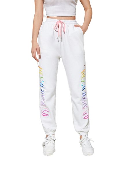 

x ainm drawstring waist letter pattern sweatpants v5tx#, Black;white