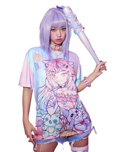 

romwe anime color-block figure graphic tee 27pa#, White