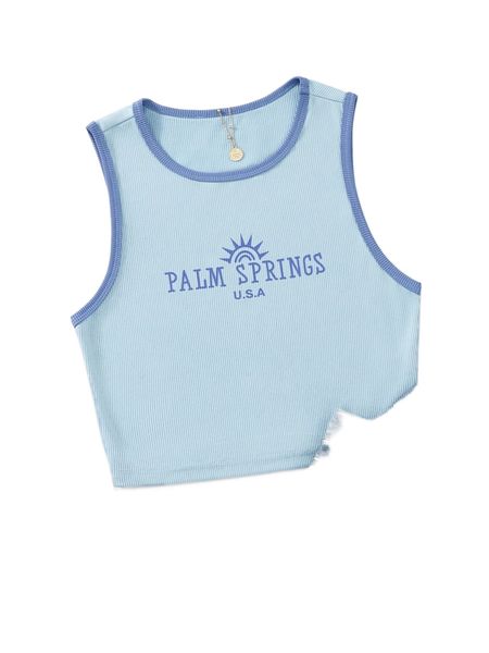 

sun & letter graphic contrast binding tank c23v#, White