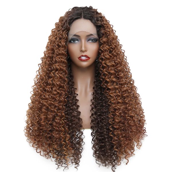 

lace front wig ombre brown synthetic wig kinky curly with baby hair heat resistant fiber hair for black women cosplayfactory direct