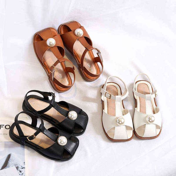 

girls sandals 2022 new summer children pu solid pearl bowtie comfortable rubber beach princess sandals baby toddler kids shoes g220418, Black;red