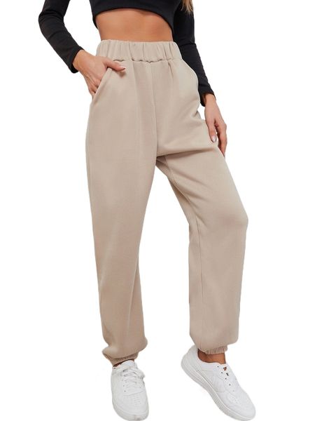 

solid pocket elastic waist sweatpants 33wx#, Black;white