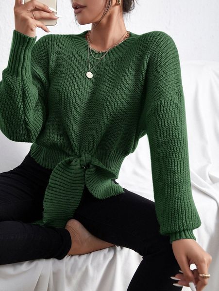 

drop shoulder tie front sweater m0om#, White;black