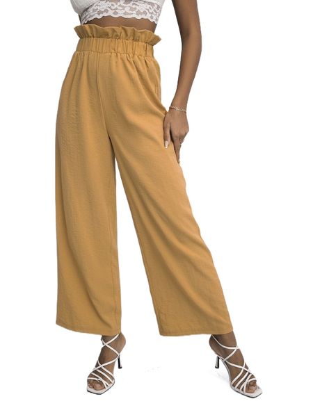 

paperbag waist wide leg pants p3vp#, Black;white