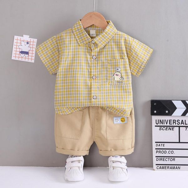 Kleidung Sets Baby Jungen Mode Sommer Kariertes Hemd Shorts Casual Kinder Cartoon Kleidung Anzug Für Kinder Mädchenoutfits 0-5 jahreKleidung