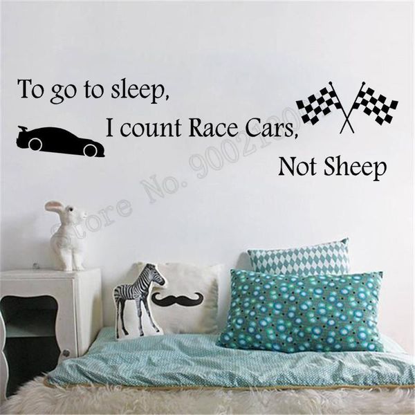 Wandaufkleber „To Go Sleep I Count Race Cars Not Sheep“, Aufkleber für Kinderzimmer, Poster, abnehmbare Wanddekoration, LY1043