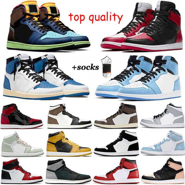 

jumpman 1 running basketball shoes og high 1s unc patent leather hyper royal dark mocha homage university blue sport designer, Black