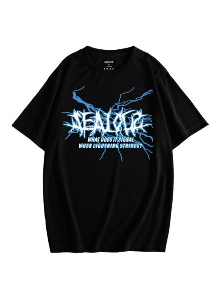 

men lightning and slogan graphic tee f18x#, White;black