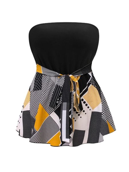 

plus striped & polka dot tie front tube m8hs#, Black