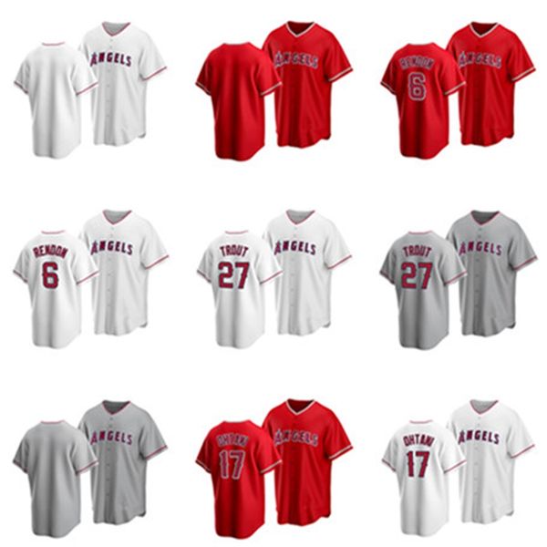 

baseball fans angels anthony rendon #6 angels mike trout #27 shohei ohtani #17 jersey red, Black