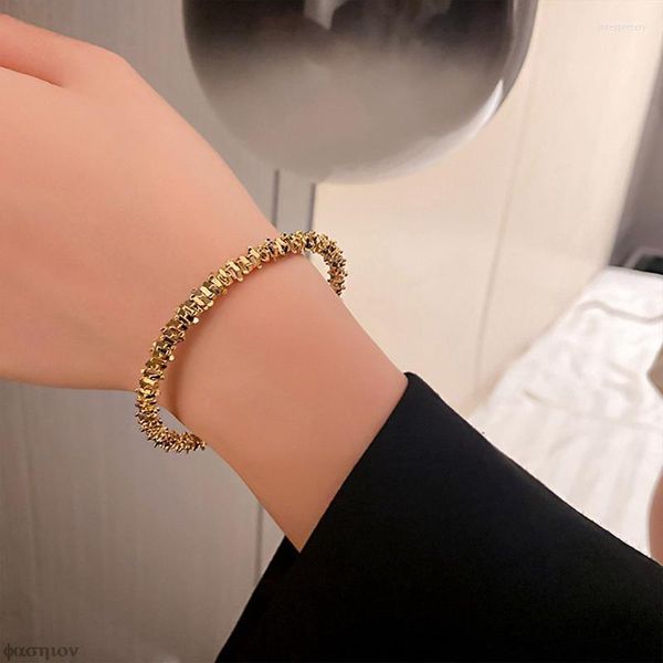 Bracciale classico semplice lega di rame braccialetti gioielli in oro accessori moda coreana ragazza gotica insolita per donnaBangle Inte22