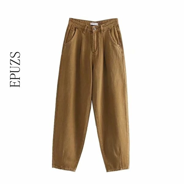 

vintage blue high waist jeans women boyfriend for casual pockets loose harem pants lady mom 210521