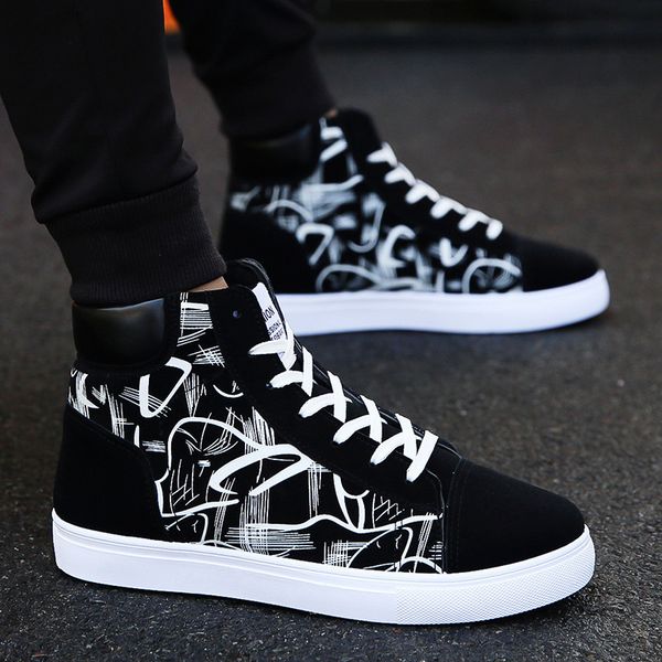 

fashion men shoes casual high sneakers vulcanized platform quality s masculinas 220812, Black