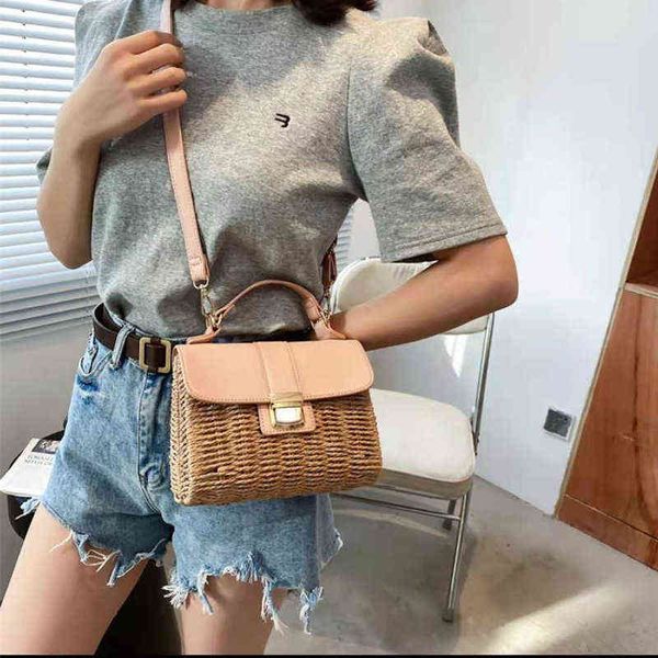 

literary and artistic straw woven bag single shoulder bag menger women's