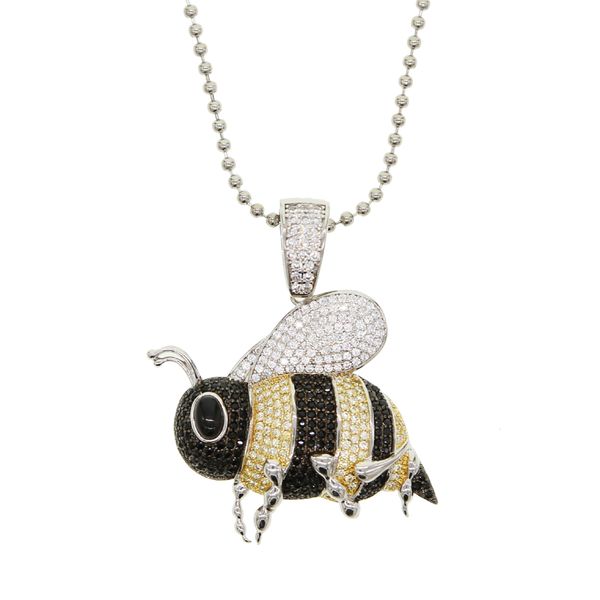 

hip hop iced out clear cubic zirconia tennis chain big honeybee pendant necklace for women men fashion party jewelry gifts, Silver