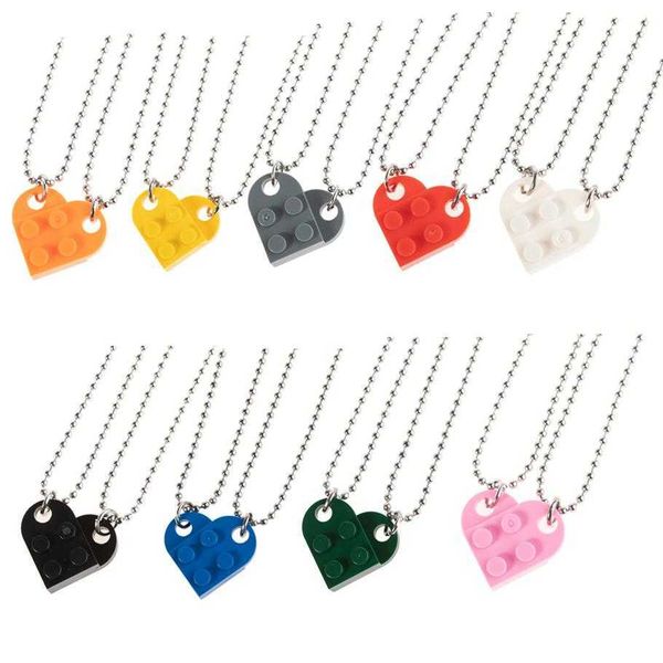 Paare 2021 Halskette in Ziegelstein-Herz-Anhängerform für Freundschaft 2 Zweiteiliger Schmuck aus Lego-Elementen Valentinstag G252M