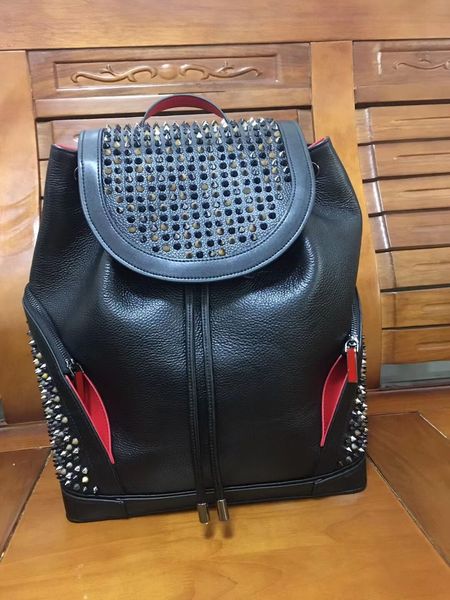 

women men school bags genuine leatherbackpack r boys girls handbags lamb skin spike bag crystal spins red bottom color packbag