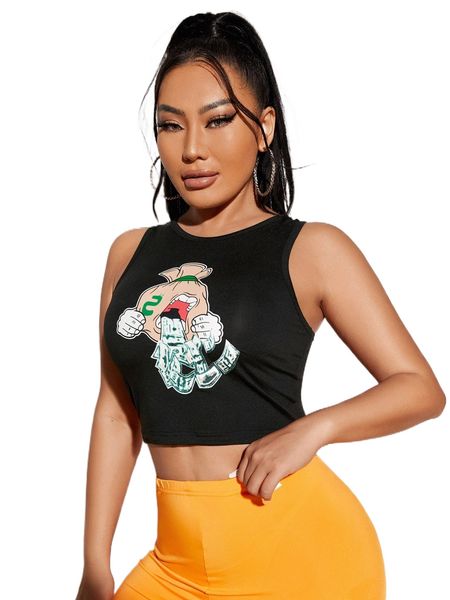 

sxy cartoon graphic crop tank p7l6#, White