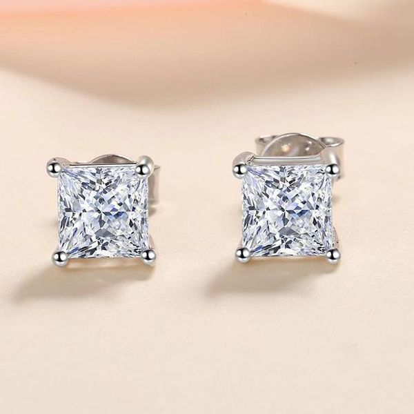 Stud Trendy 1,2-2ct D Color Square Moissanite Diamond Brincos Jóias femininas 100% prata esterlina 925 com Gra GiftStud