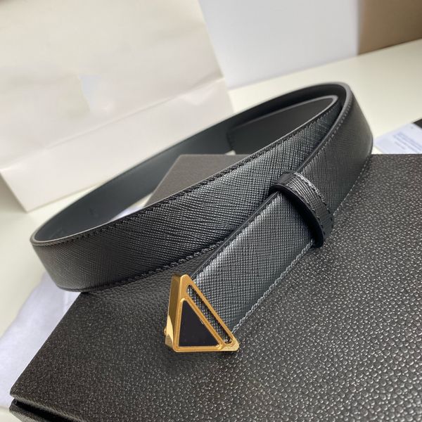 

2022 belt men genuine leather luxury triangle designer width 3.3cm 3.0cm designer belts p ladies smooth buckle new, Black;brown