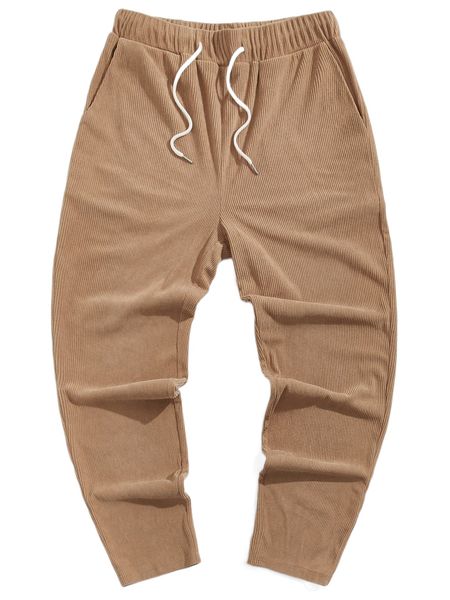 

romwe guys corduroy pants h9d2#, Black