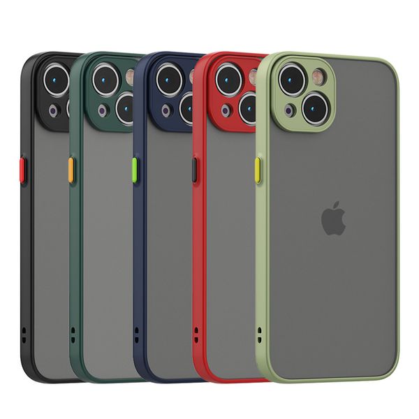 Capas de telefone fosco com armadura à prova de choque para iPhone 15 14 13 12 11 Pro Max XR XS X PC rígido translúcido traseiro com borda de silicone macio e telefone protetor fino