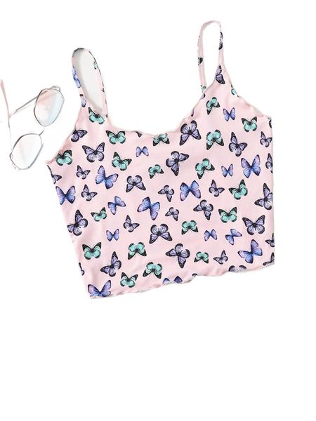 

plus lettuce trim butterfly print cami z3ur#, Black