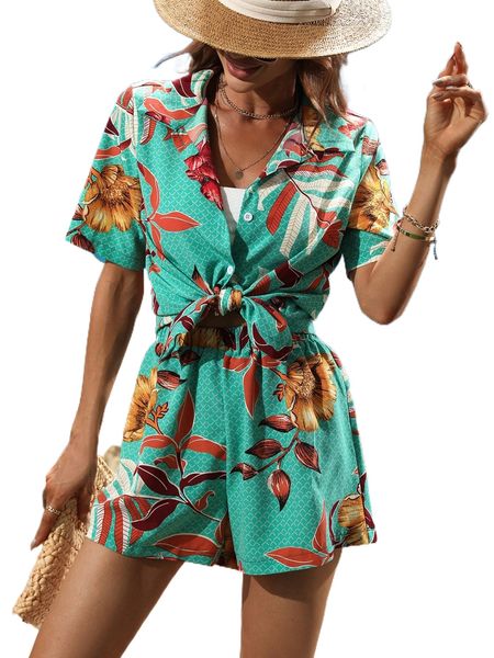 

floral print blouse & shorts without cami g2ge#, White