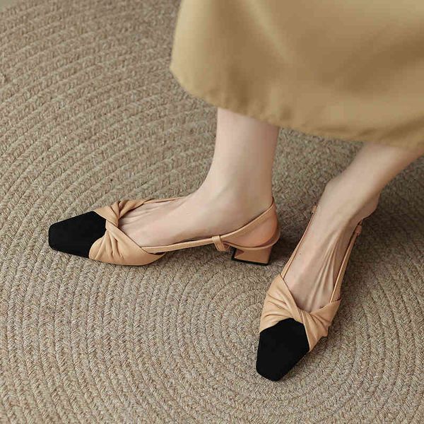 

sandals summer gentle style color matching thick heel temperament baotou sandals one-line buckle elegant high-heeled women's shoes 2qdu, Black