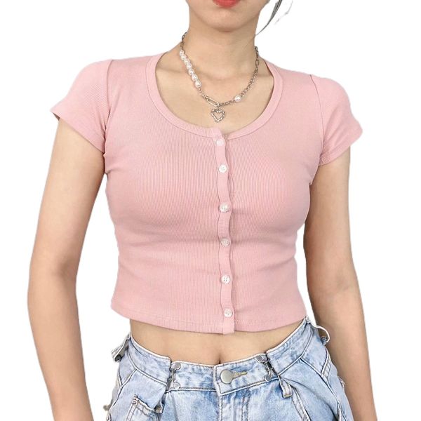 

bm style brandy with european and american style single-breasted stretch bm short sleeve t-shirt women's short navel jacket q49e#, White