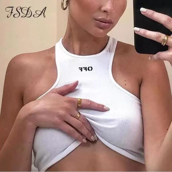 

summer women t shirts crop off shoulder black tank casual sleeveless backless shirt, White