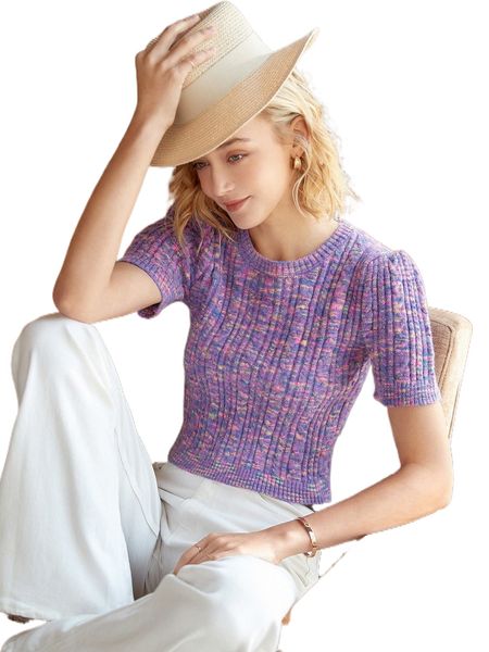 

knit mix space dye puff sleeve knit 72ma#, White;black