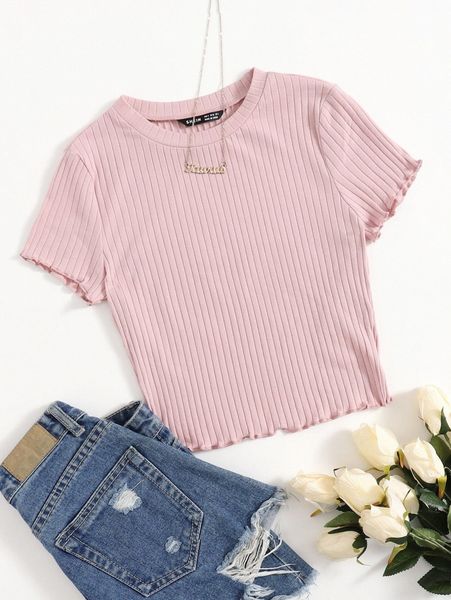 

solid lettuce trim rib-knit tee f0u8#, White