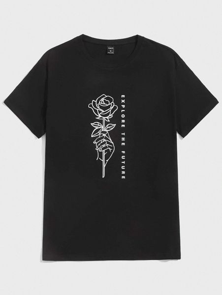 

men slogan & floral print tee e7io#, White;black