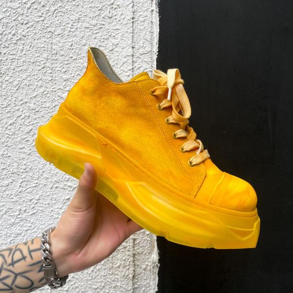 Stivaletti da uomo retrò suola di cristallo sneaker da uomo in vera pelle punk da uomo scarpe da strada basse giallo verde