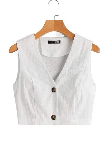 

button front solid tank h8cm#, White