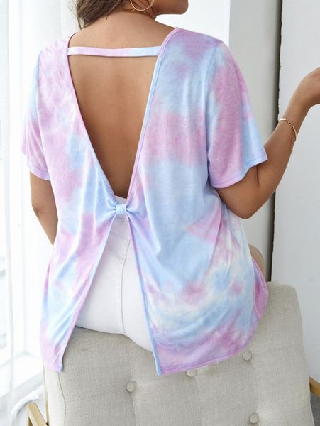 

plus tie dye cut out back split back tee w1dz#, Black