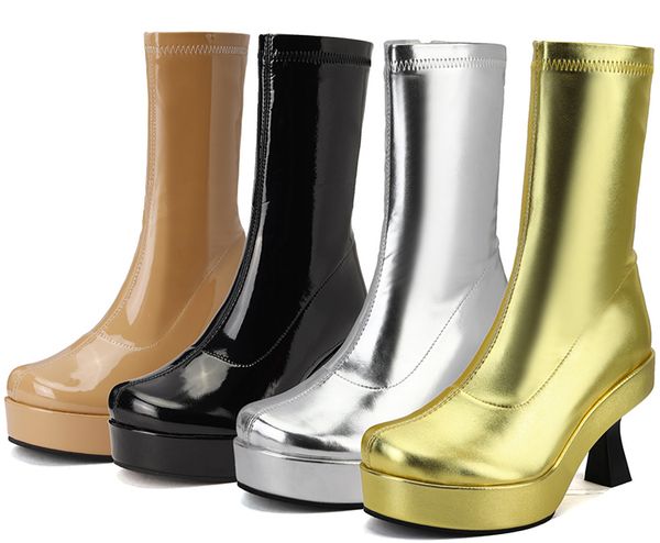 

thick-soled mid-tube women's boots 2022 autumn and winter new fashion thick high-heeled thick-heeled side zipper ankle boots, Black