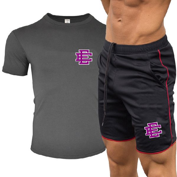 

ee basic shorts summer casual men s t shirt beach suit brand printed cotton gym workout jogging sweatpants male sets 220611, Gray