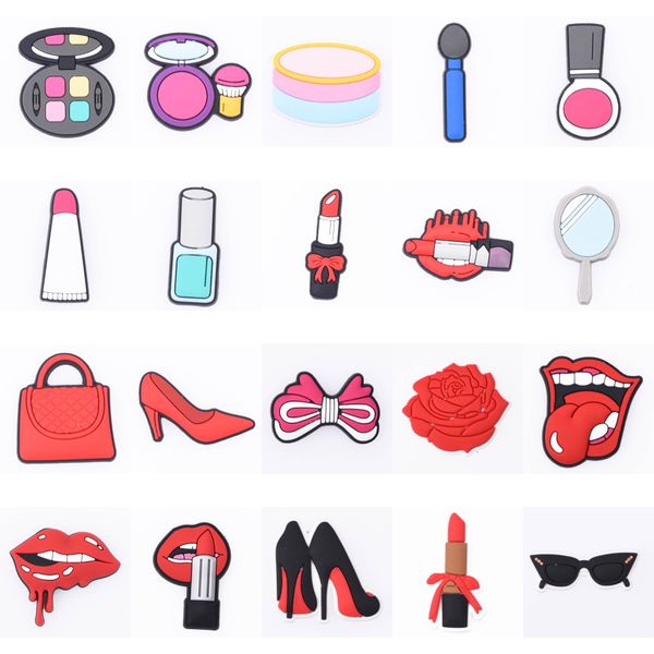 

fashion sweet style shoe charms accessories cute girl series pvc shoe decoration for croc kids party x-mas gift, White;pink