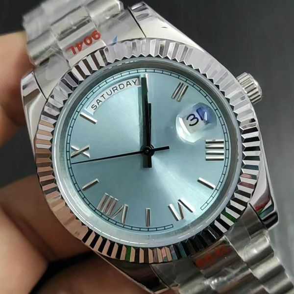 

st9 steel news men watches baby blue dial new day date daydate automatic mechanics 41mm sapphire glass stainless 238239 118239 men258n, Slivery;brown