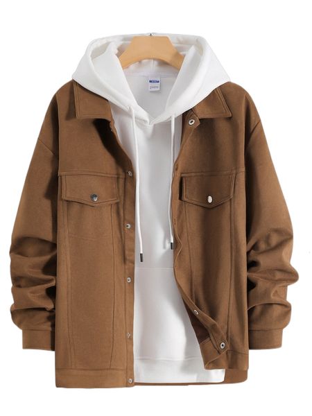 

men snap button flap detail jacket without hoodie z2ci#, Black;brown