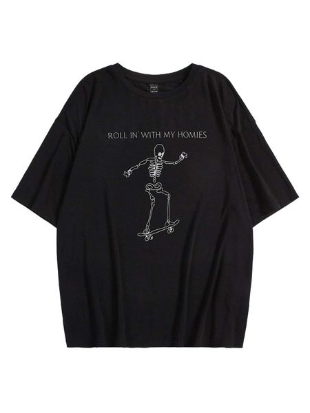 

x stick together co reflective skeleton and slogan graphic drop shoulder tee i7wv#, White